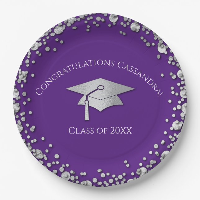 Plato De Papel Purple and Silver Graduation (Anverso)
