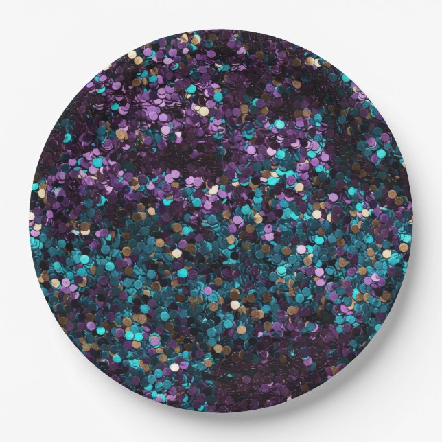 Plato De Papel Purple Aqua Rosa Sirena de Oro Confetti (Anverso)