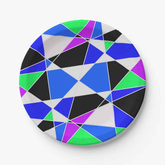 Plato De Papel Purple blue white triangle abstract  (Anverso)