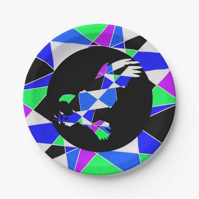 Plato De Papel Purple blue white triangle abstract eagle  (Anverso)