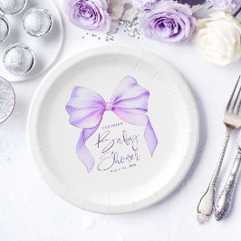 Plato De Papel Purple Bow Cute Baby Shower