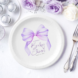 Plato De Papel Purple Bow Cute Baby Shower