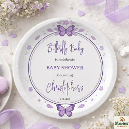 Plato De Papel Purple Butterfly Baby Girl Baby Shower 