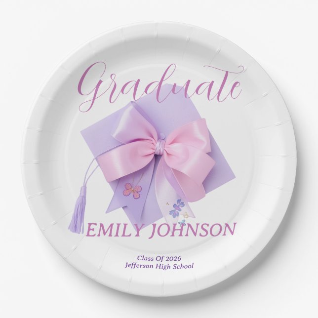 Plato De Papel Purple Cap Graduation Party Paper (Anverso)