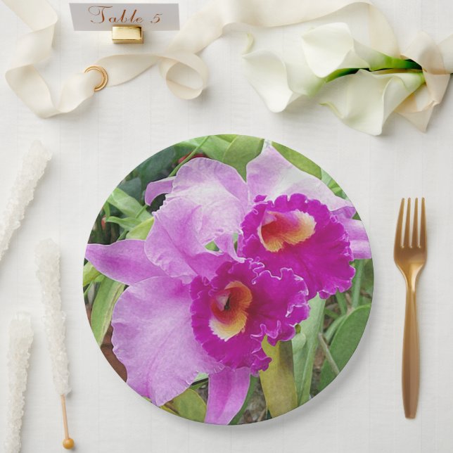 Plato De Papel Purple Cattleya Orchids (Boda)
