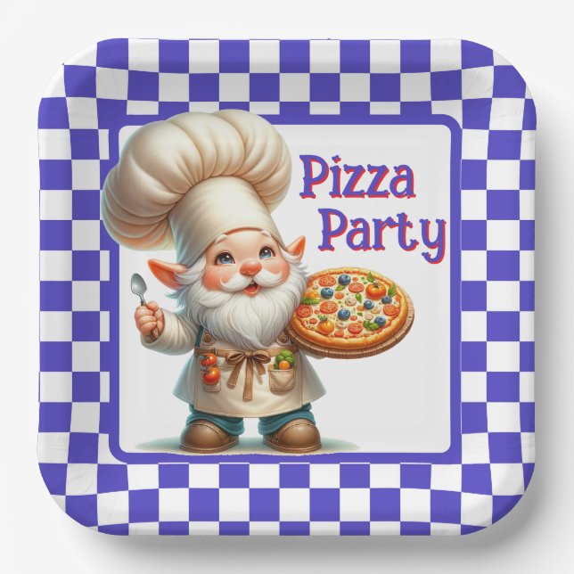 Plato De Papel Purple Check Pizza Party (Anverso)