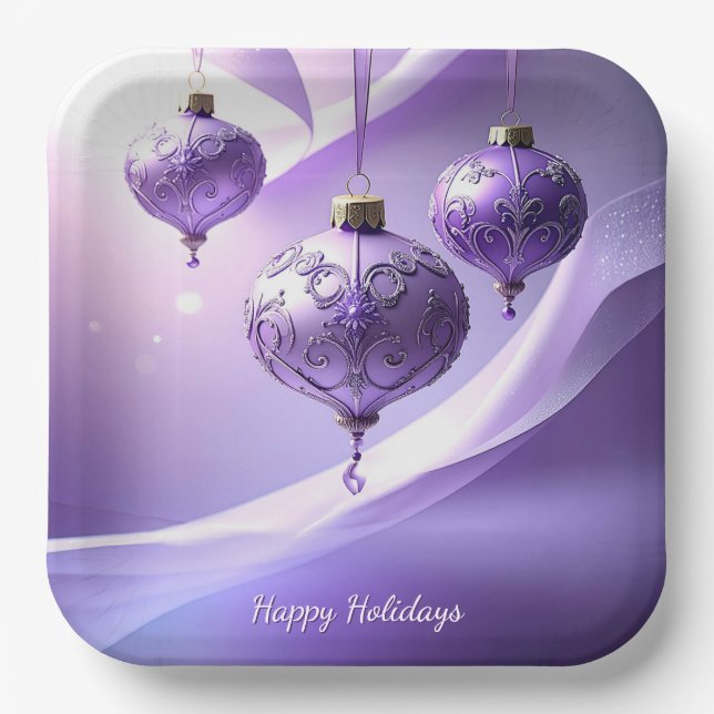 Plato De Papel Purple Christmas Ball Holiday Paper Plate (Anverso)