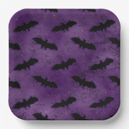 PLATO DE PAPEL PURPLE CON BAÑOS HALLOWEB NEGROS