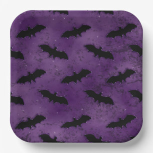 PLATO DE PAPEL PURPLE CON BAÑOS HALLOWEB NEGROS