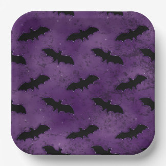 PLATO DE PAPEL PURPLE CON BAÑOS HALLOWEB NEGROS