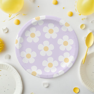 Plato De Papel Purple Daisy Floral Birthday   Elegante
