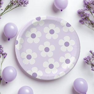 Plato De Papel Purple Daisy Floral Birthday   Elegante