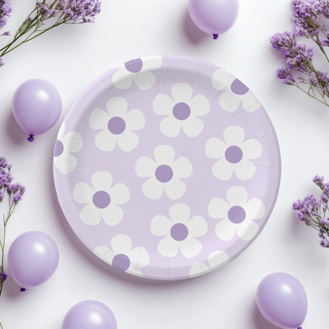 Plato De Papel Purple Daisy Floral Birthday | Elegante (Subido por el creador)