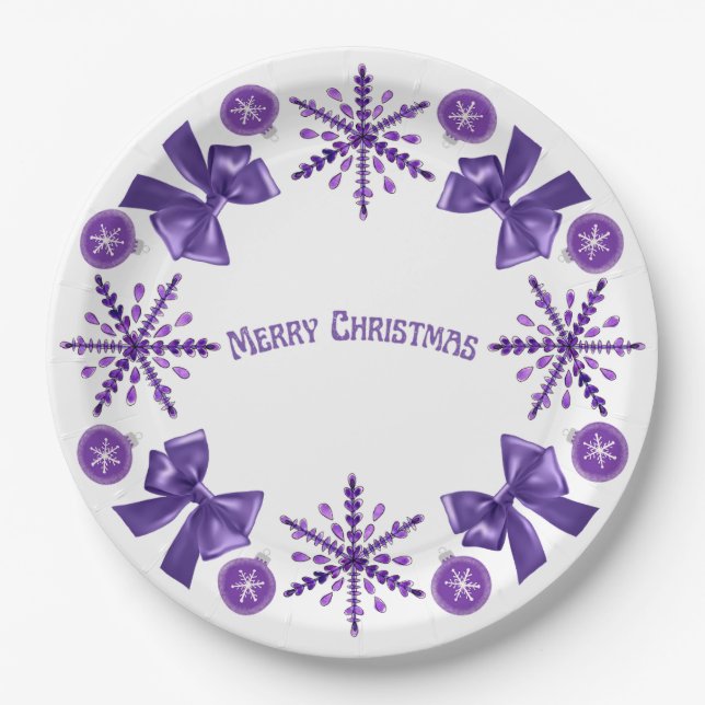 Plato De Papel Purple Elegance Christmas Paper Plate (Anverso)
