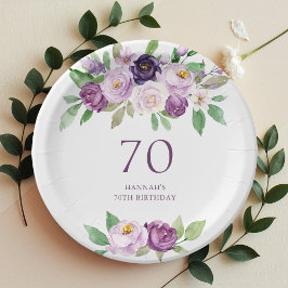 Plato De Papel Purple elegante | Violet Floral 70 cumpleaños