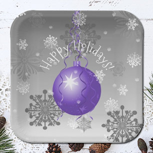 Plato De Papel Purple Fancy Christmas Ornamate Paper Plate
