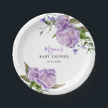 Plato De Papel Purple Floral Baby Shower<br><div class="desc">Elegante plato de ducha con motivos florales morados con ilustracion acuarela de púrpura y vegetación.</div>