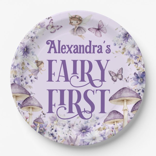 Plato De Papel Purple Floral Fairy First Round (Anverso)