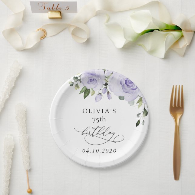 Plato De Papel Purple Flowers, Lilac Flowers, Boho, Birthday (Boda)