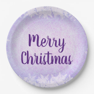 Plato De Papel Purple Frost Merry Christmas
