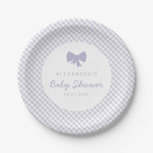 Plato De Papel Purple gingham chica ducha bebé