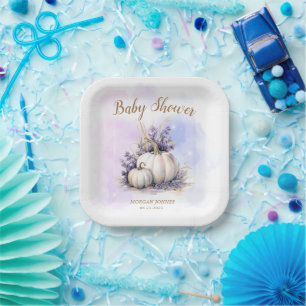 Plato De Papel Purple Gold Pumpkin Autumn Baby Shower