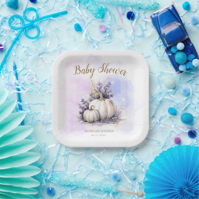 Plato De Papel Purple Gold Pumpkin Autumn Baby Shower (Fiesta)