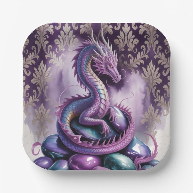 Plato De Papel Purple Gothic Dragon Birthday Party (Anverso)