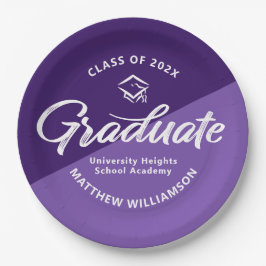 Plato De Papel Purple Graduation Bold Retro Script Cap Icon