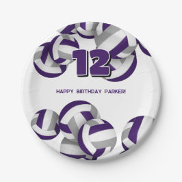 Plato De Papel purple gray volleyballs kids birthday party