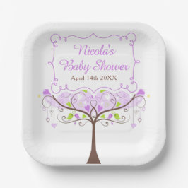 Plato De Papel Purple & Green Floral Bird Baby Shower