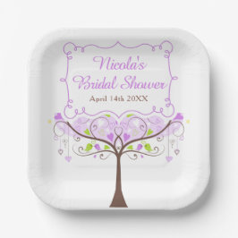 Plato De Papel Purple & Green Floral Bird Bridal Shower 