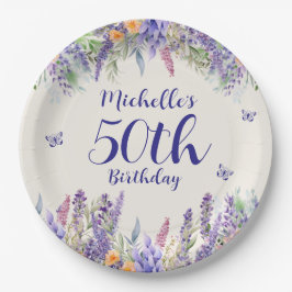 Plato De Papel Purple Lavender Floral 50th Birthday