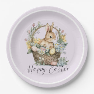 Plato De Papel Purple Lilac Feliz Conejo de Pascua