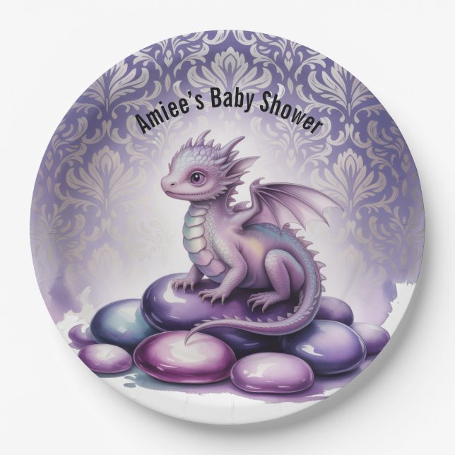 Plato De Papel Purple Magical Dragon Baby Shower (Anverso)