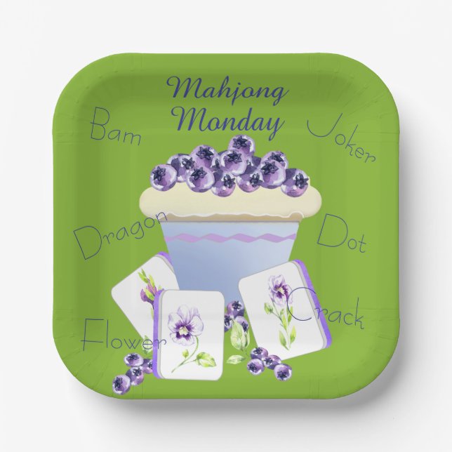 Plato De Papel Purple Mahjong Tiles and Blueberry Cupcake  (Anverso)