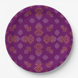 Plato De Papel Purple Minimal Tamil Kolam Pongal Design