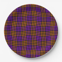 Plato De Papel Purple Orange Plaid Checker Seamless Pattern