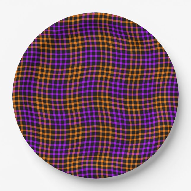 Plato De Papel Purple Orange Plaid Checker Seamless Pattern (Anverso)