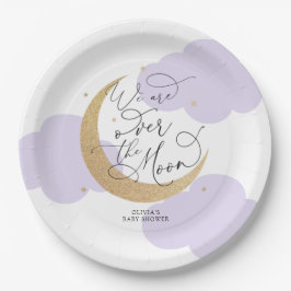 Plato De Papel Purple Over the Moon Baby Shower