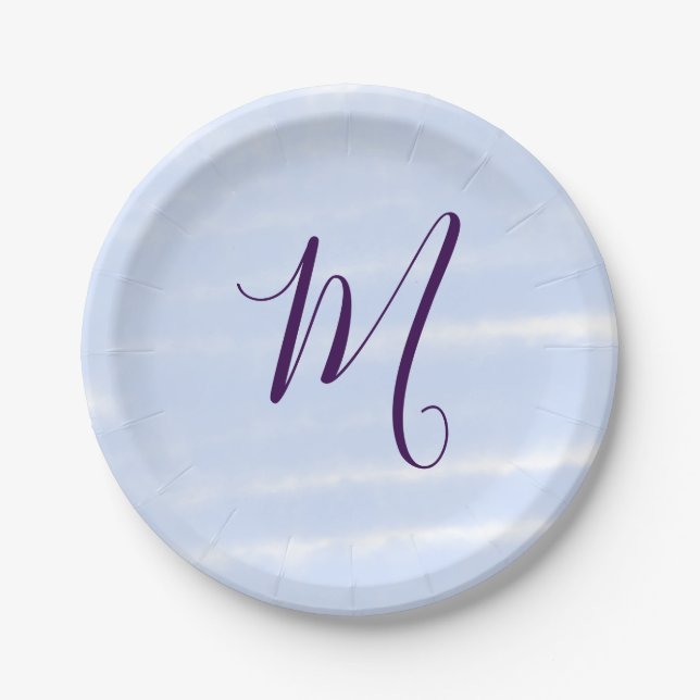 Plato De Papel Purple pastel watercolor monogram name letterretro (Anverso)