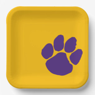 Plato De Papel Purple Pawprint en placas Fiestas de papel dorado