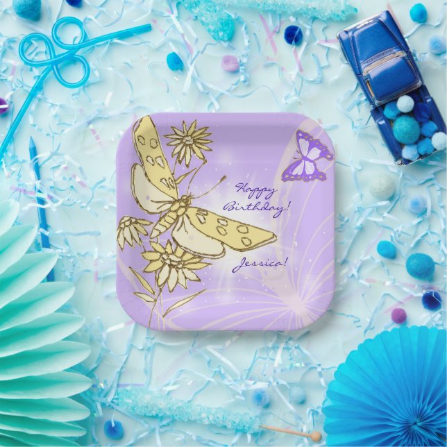 Plato De Papel Purple Peach Butterfly  (Fiesta)
