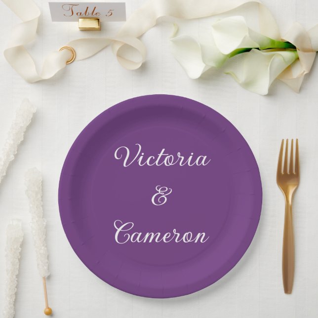 Plato De Papel Purple Personalizado (Boda)