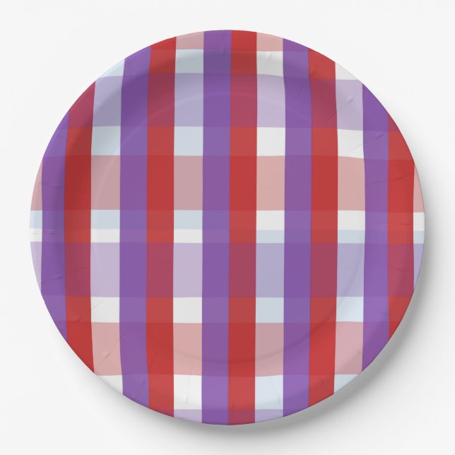 Plato De Papel Purple, Red and Pink Gingham (Anverso)