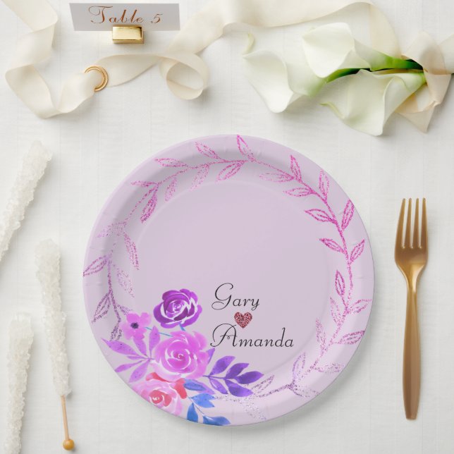 Plato De Papel Purple Rose (Boda)
