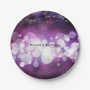 Plato De Papel Purple Sparkle Lights Glam Birthday Party
