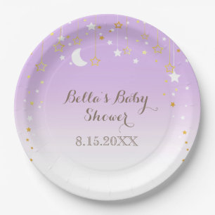 Plato De Papel Purple Stars Moon Baby Shower