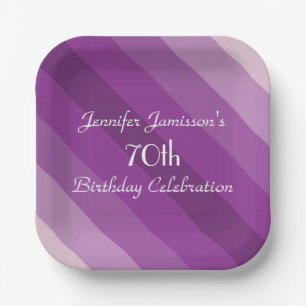 Plato De Papel Purple Striped 70th Birthday Party Name Simple