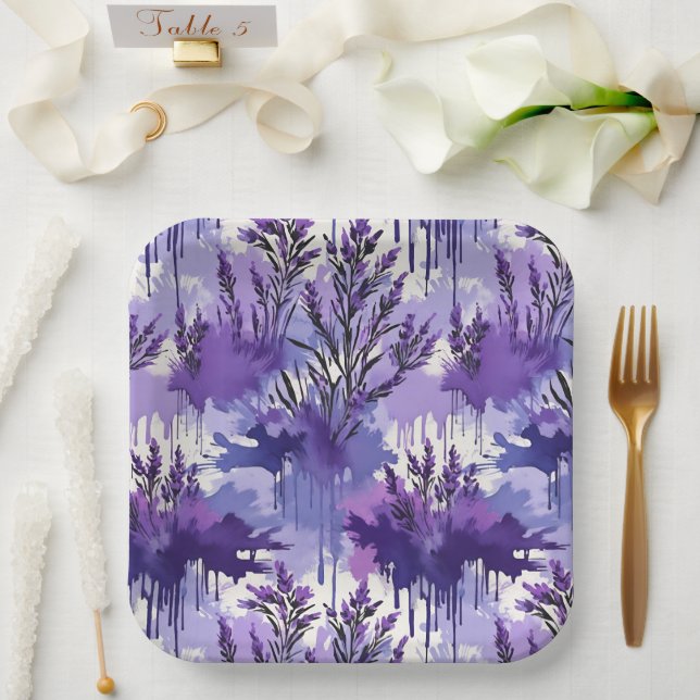 Plato De Papel Purple Watercolor with Florals (Boda)